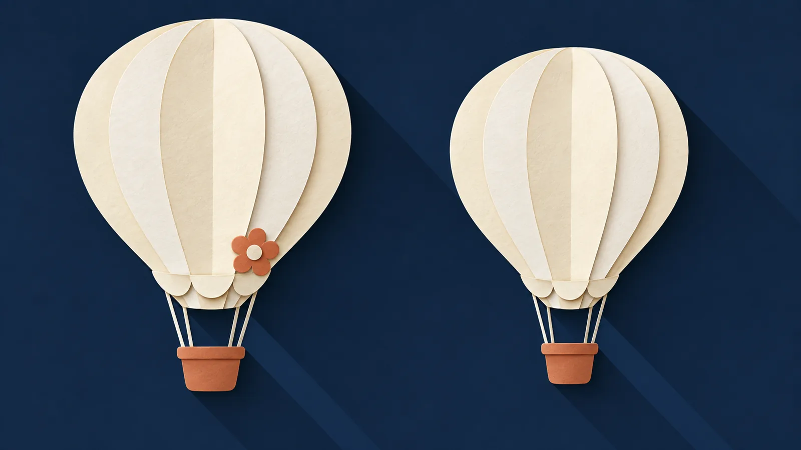 Paper-cut illustration of two small hot air balloons side by side