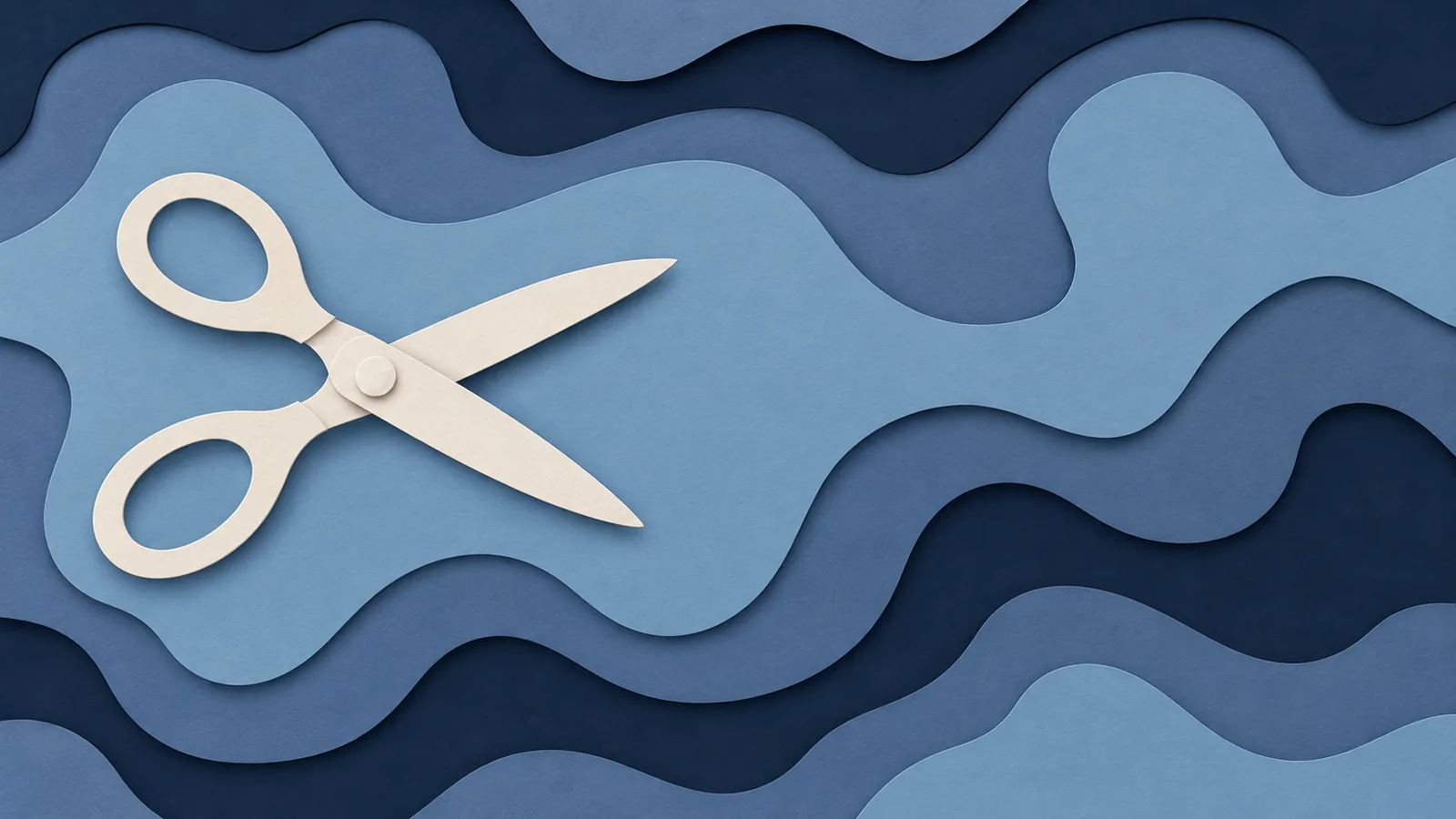Paper-cut illustration of a pair of open scissors