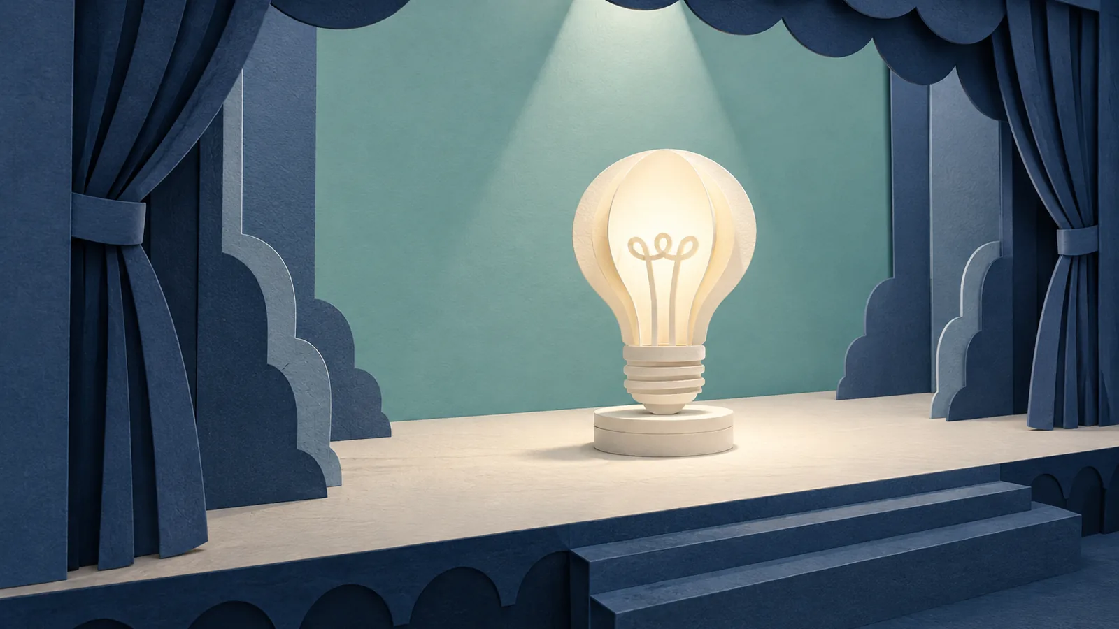 Paper-cut illustration of a glowing light bulb