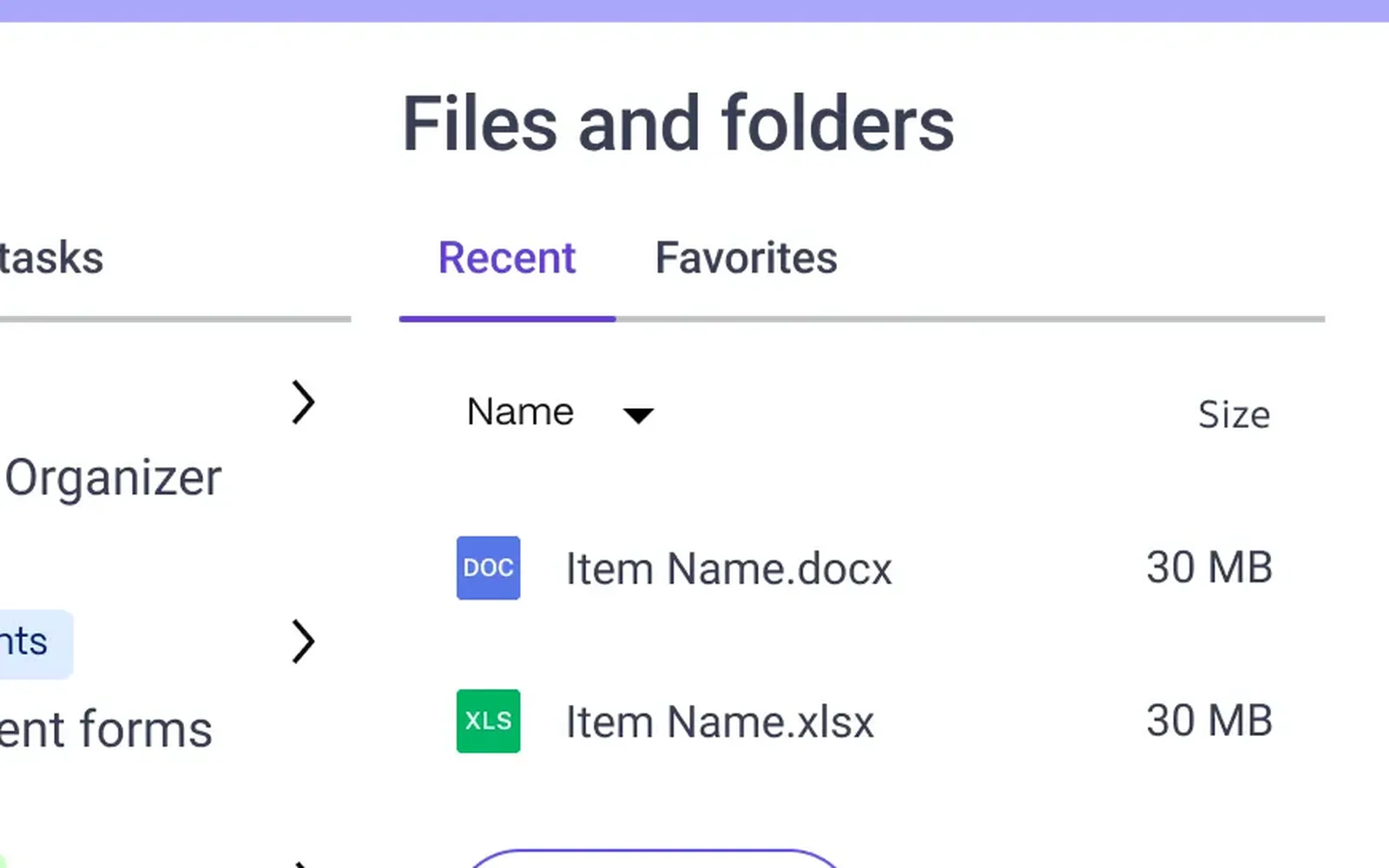 ShareFile client portal showing a client's recent files and folders next to their open tasks